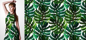 07015v Materiał ze wzorem malowane egzotyczne liście monstera palmy tropikalne